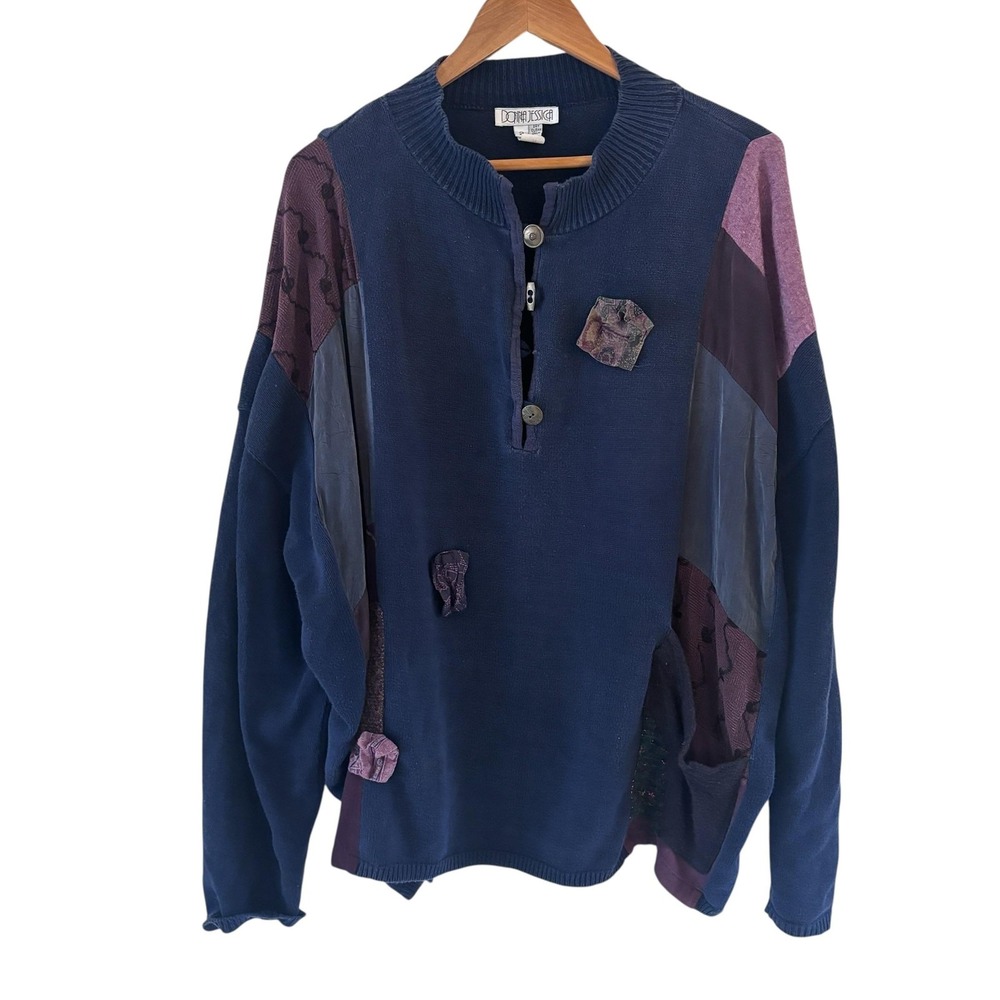 Donna Jessica Patchwork Sweater Womens‎ Size 2/M Art to Wear Boho Oversized